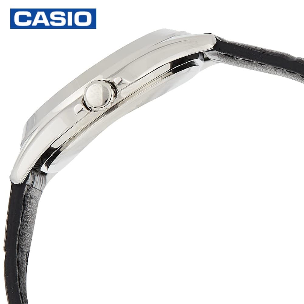 Casio MTP-1370L-1AVDF Black Leather  Men's Analog Watch- Black