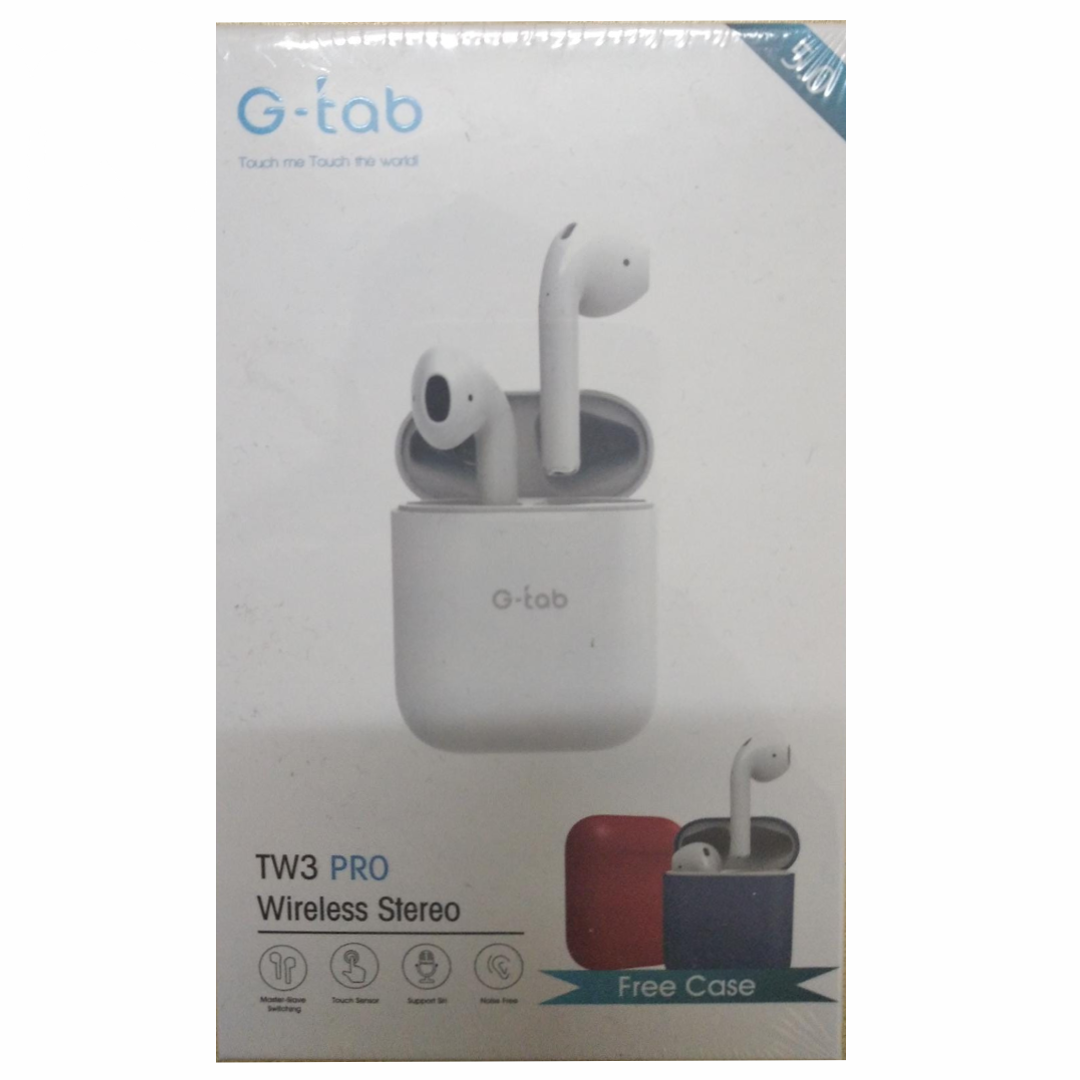 G-Tab TW3 Pro Wireless Stereo Earbuds with Case - White