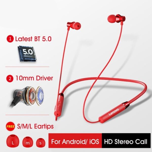 Lenovo HE05 Neckband Bluetooth Headset - Red