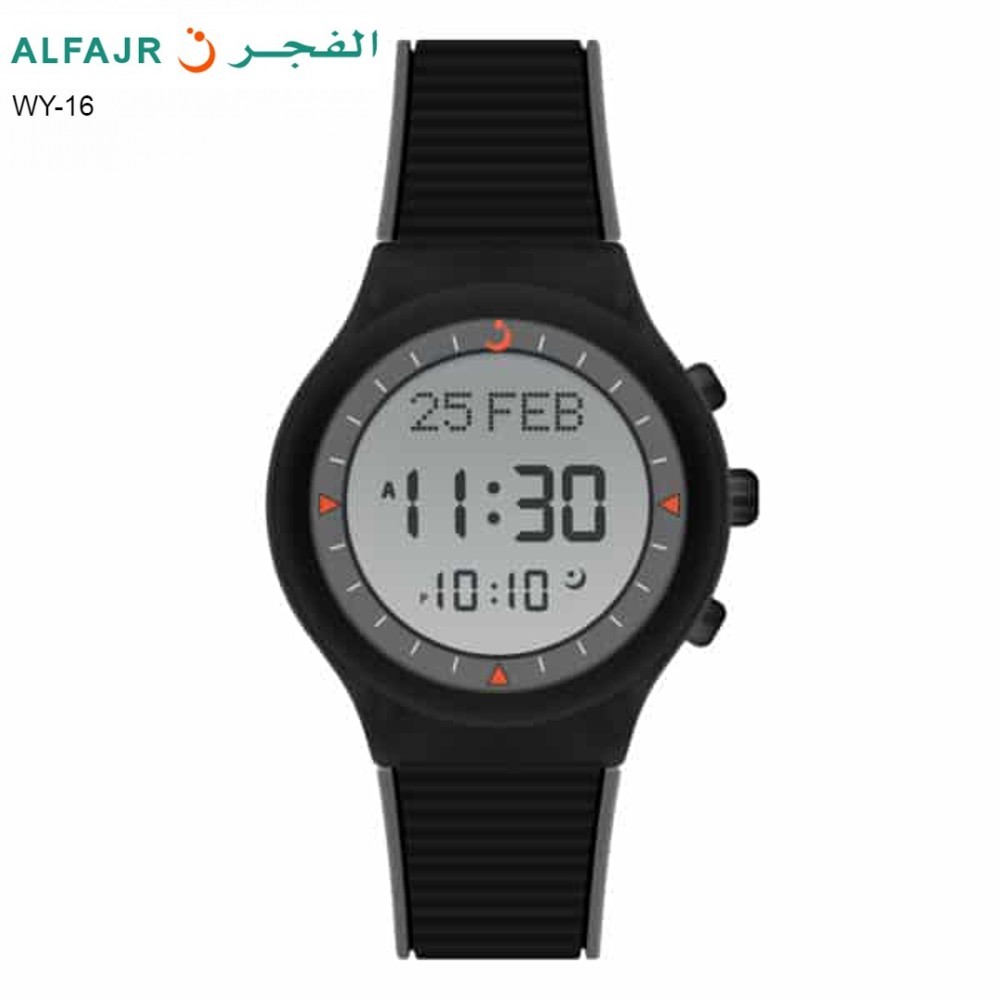ALFAJR WY-16  Islamic Prayer watch with Qibla direction and Azan Reminder - Black Grey