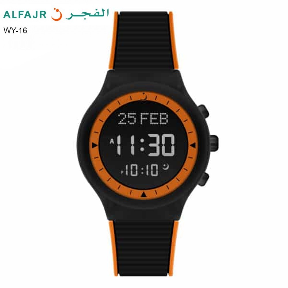ALFAJR WY-16  Islamic Prayer watch with Qibla direction and Azan Reminder - Black Orange