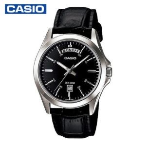 Casio MTP-1370L-1AVDF Black Leather  Men's Analog Watch- Black