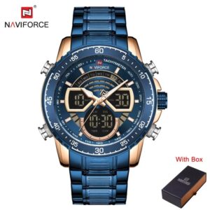 NAVIFORCE NF 9189 Sport Dual Display Analog Man Wristwatch - Blue Rose Gold