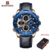 NAVIFORCE NF 9197 Men's Watch Dual Time Leather  - Rose Gold Blue