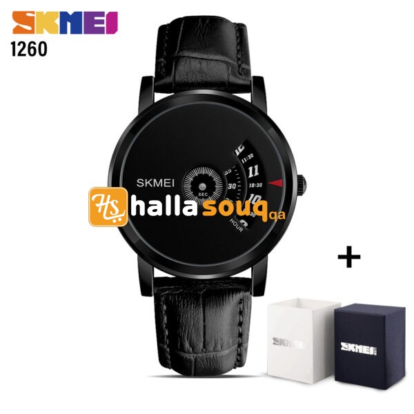 Skmei SK 1260LBKBK Simple Style Men's Quartz Watch Water Resistant 30 MTR Leather-Black Black