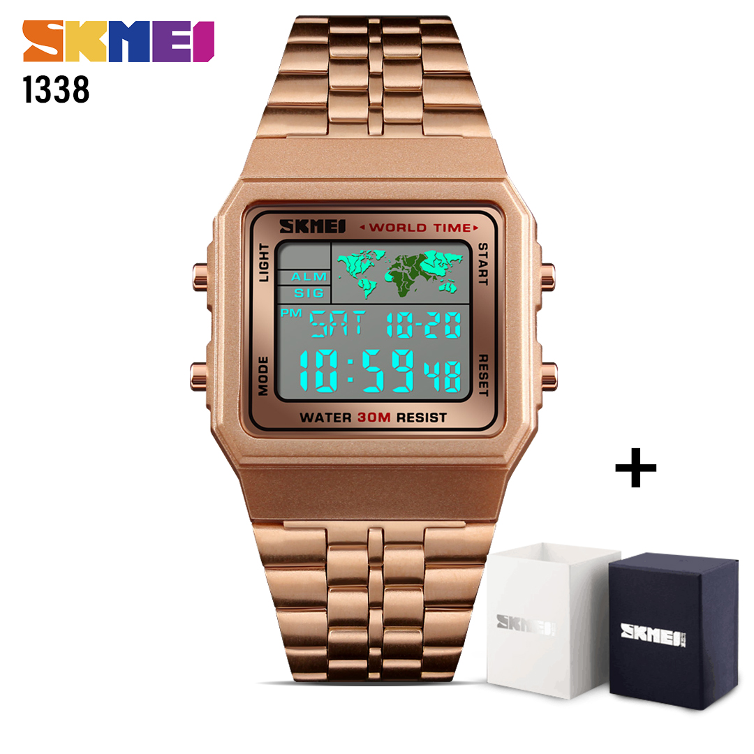 SKMEI SK 1338 World Time Sport  Wristwatch Stainless Steel- buy 1 get 1 free, SK 019