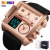 SKMEI SK 1391 Mens Luxury Brand Square Fashion Casual Clock Leather Strap Watches-Rose Gold Black