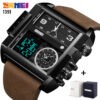 SKMEI SK 1391 Men's Luxury Brand Square Fashion Casual Clock Leather Strap Watches- Black Coffee