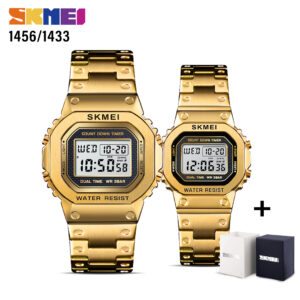 SKMEI SK 1433GD & 1456GD Couple Digital Watch - Gold
