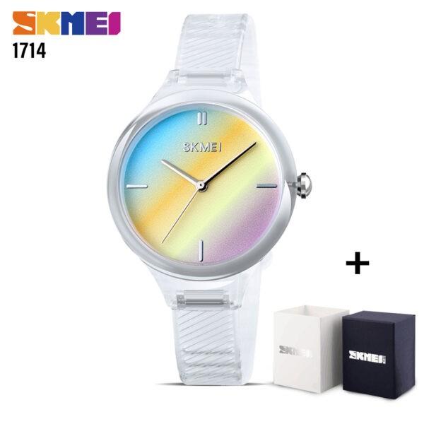 SKMEI SK 1714WT Women's Watch Colorful Transparent Strap - White