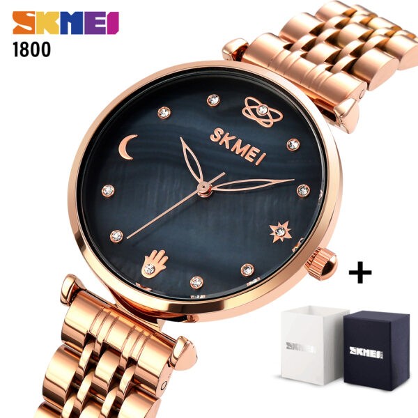 Skmei SK 1800RGBK Women's Watch Stainless Steel Simple Design - Rose Gold Black