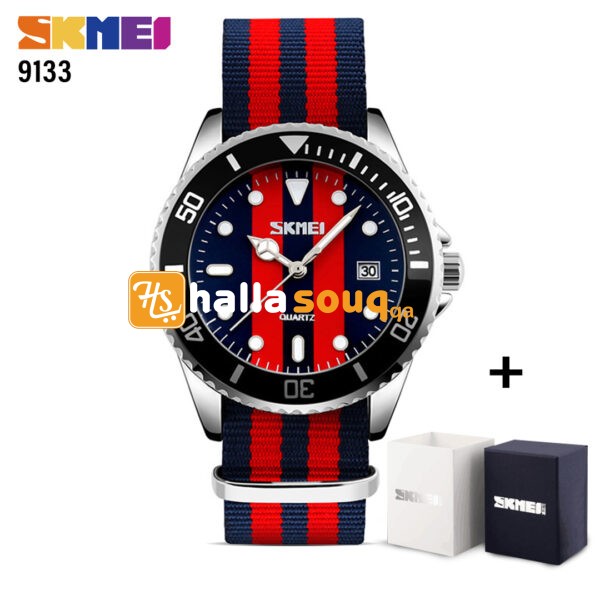 SKMEI SK 9133BKBU, 1 @55QAR, Nylon wristwatch japan top brand watches,stainless steel back - Dark Blue