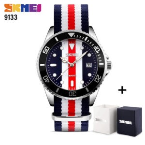 SKMEI SK 9133RD, 1 @55QAR, Nylon wristwatch japan top brand watches,stainless steel back - Middle Red