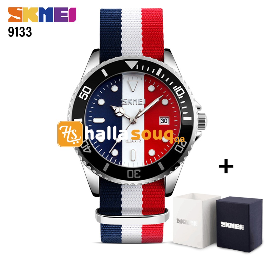 SKMEI SK 9133, 2 pcs @99QAR Nylon wristwatch japan top brand watches,stainless steel back water resistant 30m, SK 008