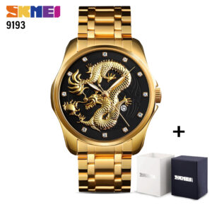 SKMEI SK 9193 Dragon Series Analog watch for Man Water resistant  Stainless Steel Wristwatch Gold Black