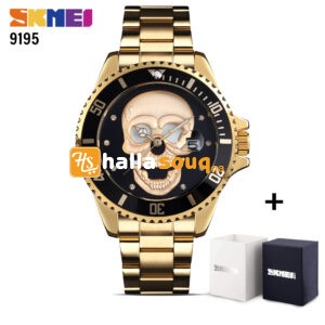 SKMEI SK 9195GDBK Men's Watch 3D Skull Pattern - Gold Black