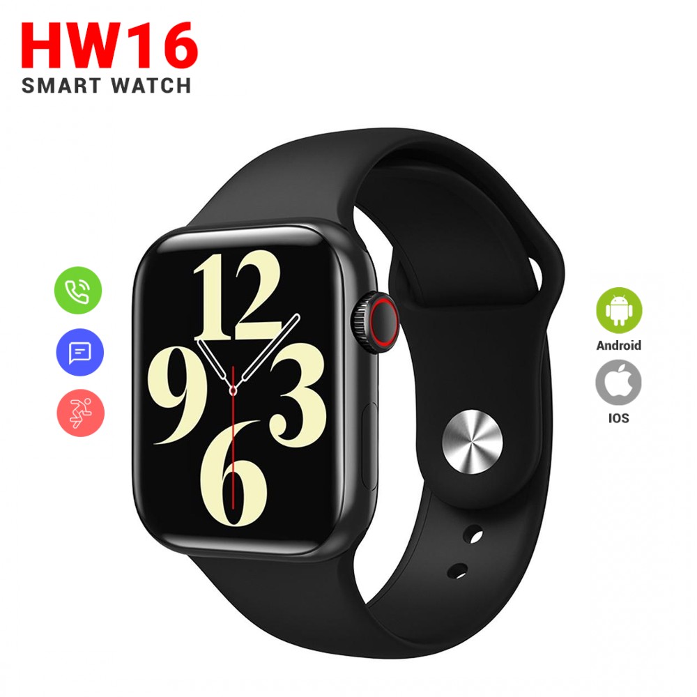HW16 Smart Watch, 44mm, 1.72 inch Full screen With Heart Rate Sensor - Black