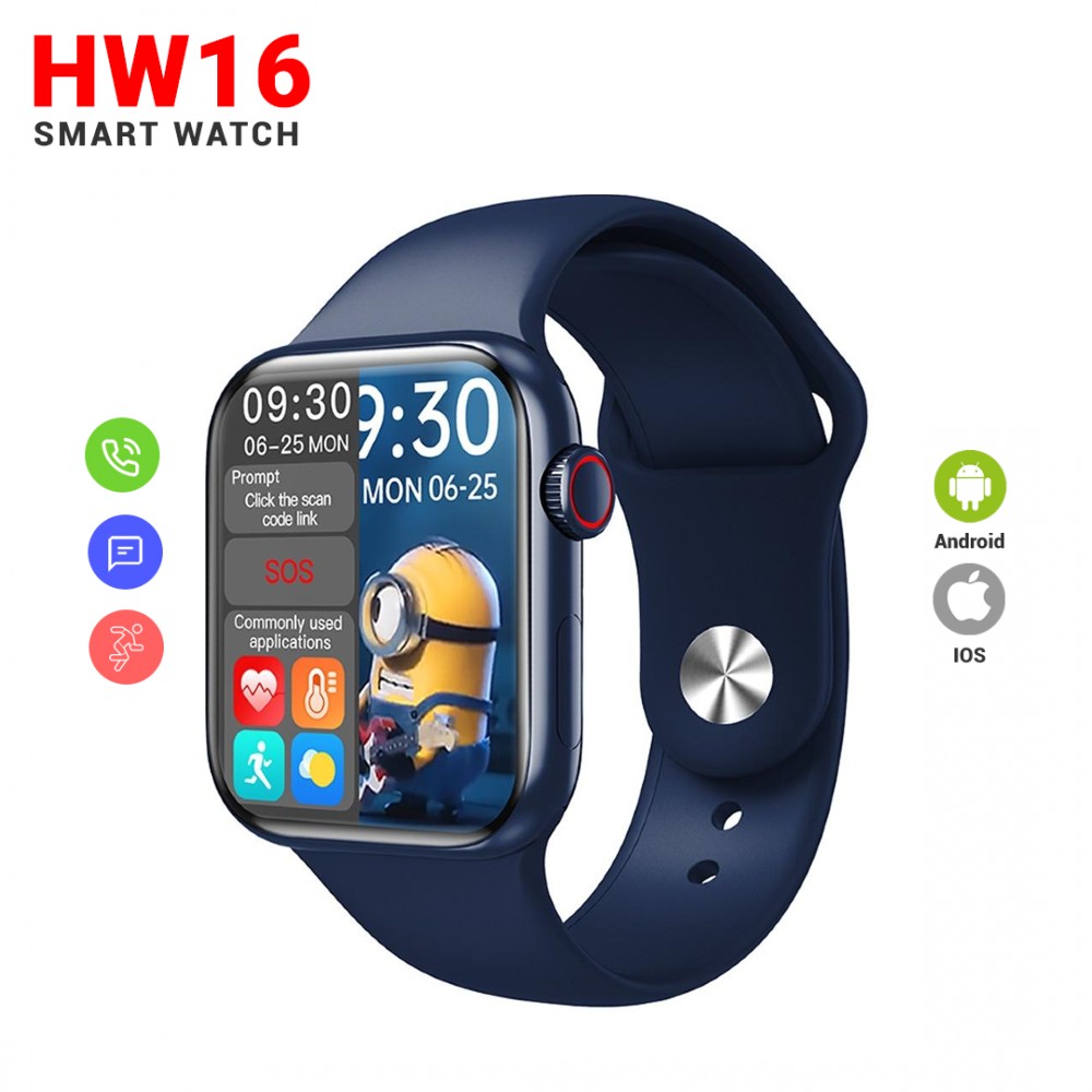 HW16 Smart Watch, 44mm, 1.72 inch Full screen With Heart Rate Sensor - Blue
