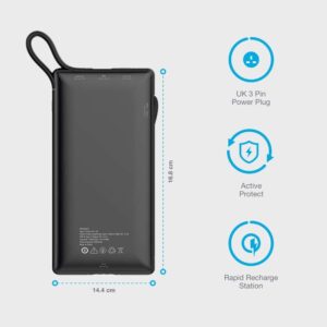 Powerology 6 in 1 Power Station 10000mAh 2.1A with Built-in Cable, Portable Power Bank and 1 Fast Charging Station - Black