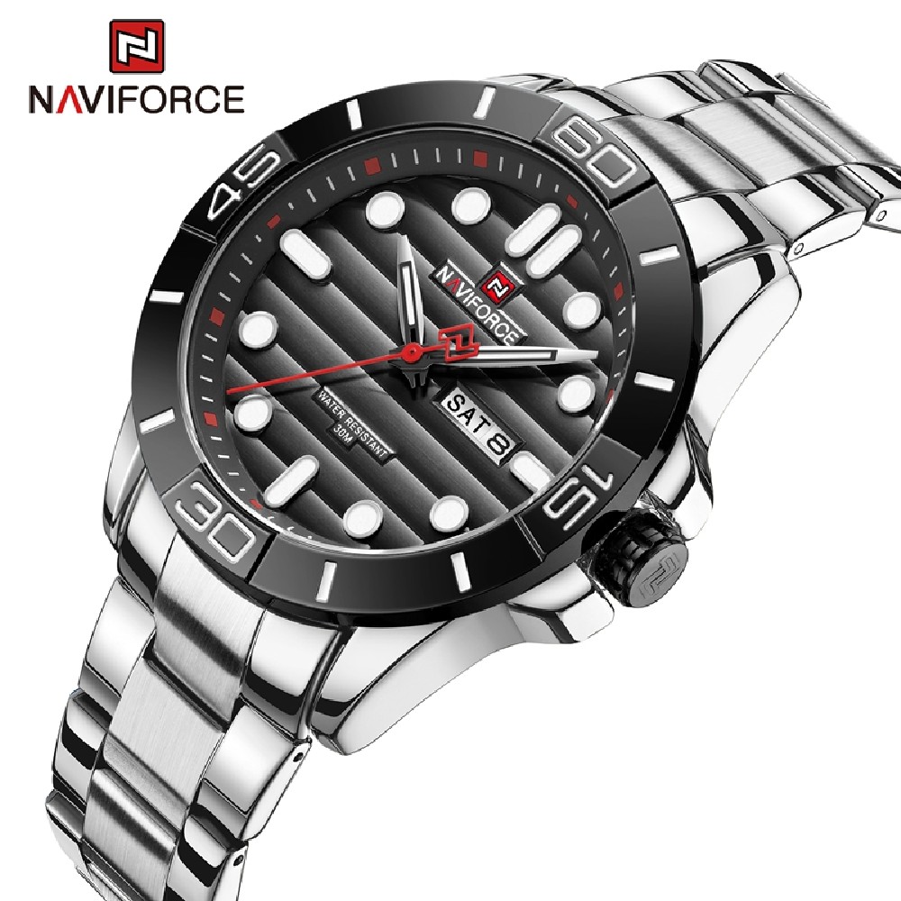 NAVIFORCE NF 9198 Men's Stainless Steel Analog Watch - Silver Black