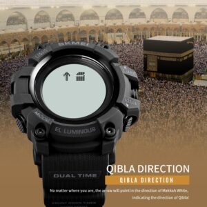 Skmei SK 1680BKWT Islamic Prayer Watch with Qibla Direction and Azan Reminder - Black White