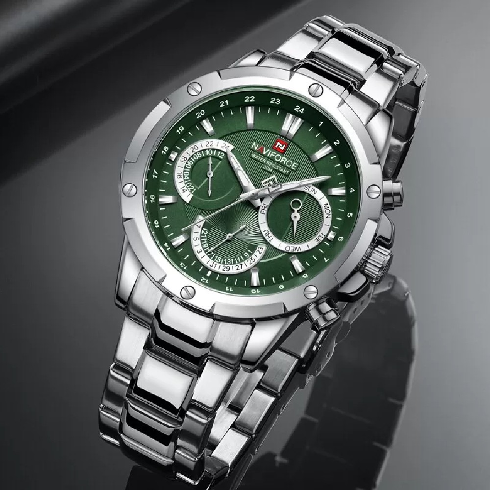 NAVIFORCE NF 9196 Men's Casual Stainless Steel Wrist Watch - Silver Green