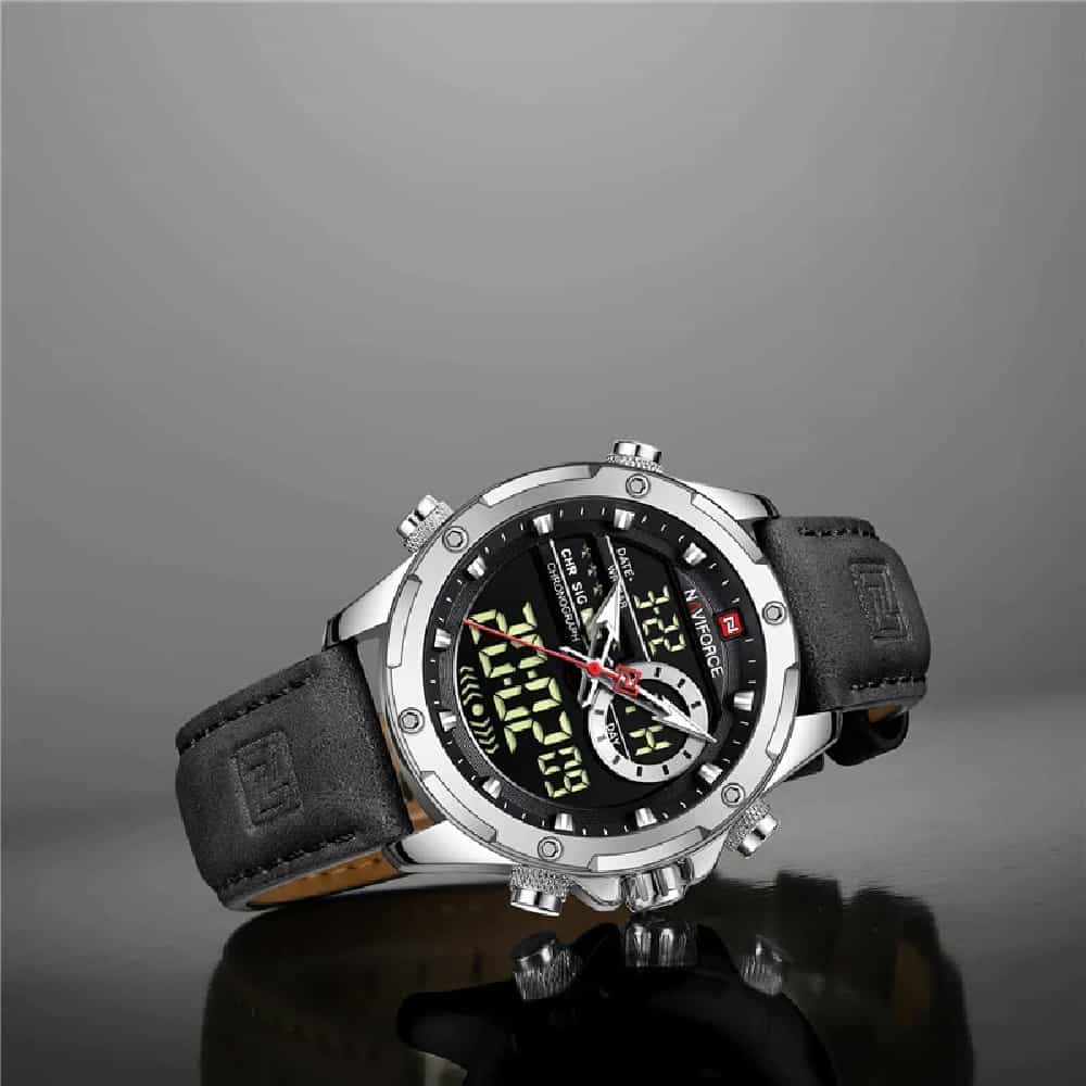 NAVIFORCE NF 9208 Men's Business Luxury Analog Digital Watch - Silver Black