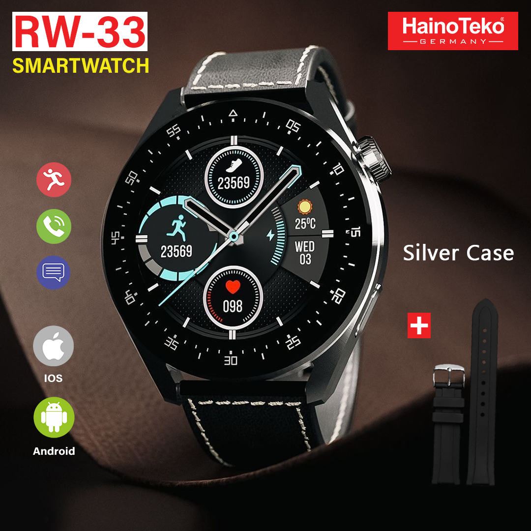 Haino Teko RW33, 46mm Bluetooth Smart Watch with 2 Different Straps - Silver