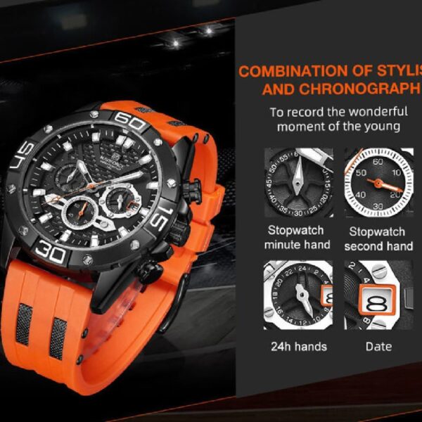 NAVIFORCE NF 8019R Men's Sports Resin Strap Watch - Black Orange