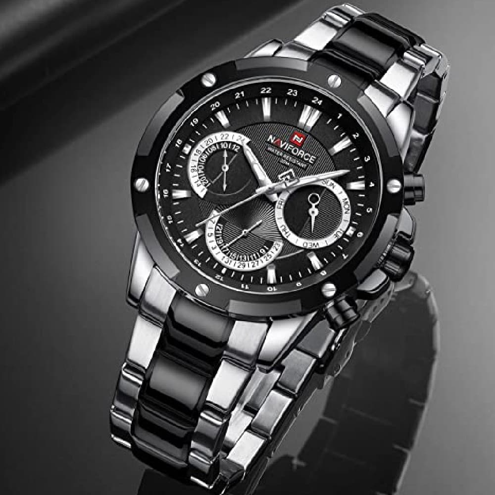 NAVIFORCE NF 9196 Men's Casual Stainless Steel Wrist Watch - Silver Black