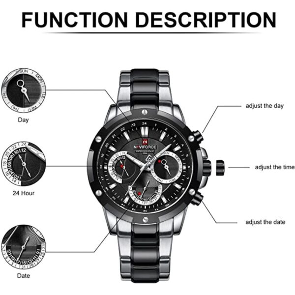 NAVIFORCE NF 9196 Men's Casual Stainless Steel Wrist Watch - Silver Black