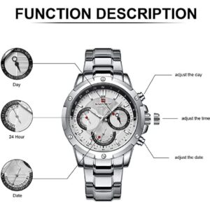 NAVIFORCE NF 9196 Men's Casual Stainless Steel Wrist Watch - Silver White