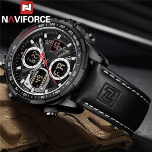 NAVIFORCE NF 9197 Men's Watch Dual Time Leather  - Black