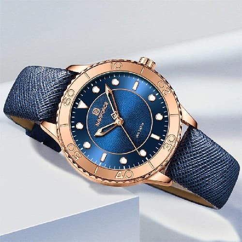 NAVIFORCE NF 5020 Women's Classic Leather Strap watch - Rosegold Blue