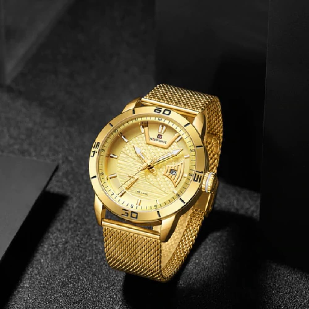 NAVIFORCE NF 9155M  Men's Casual Mesh Strap Analog Watch - Gold Gold
