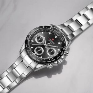 NAVIFORCE NF 9193  Men's Classic Multifunction Stainless Steel Chronograph Watch - Silver Black