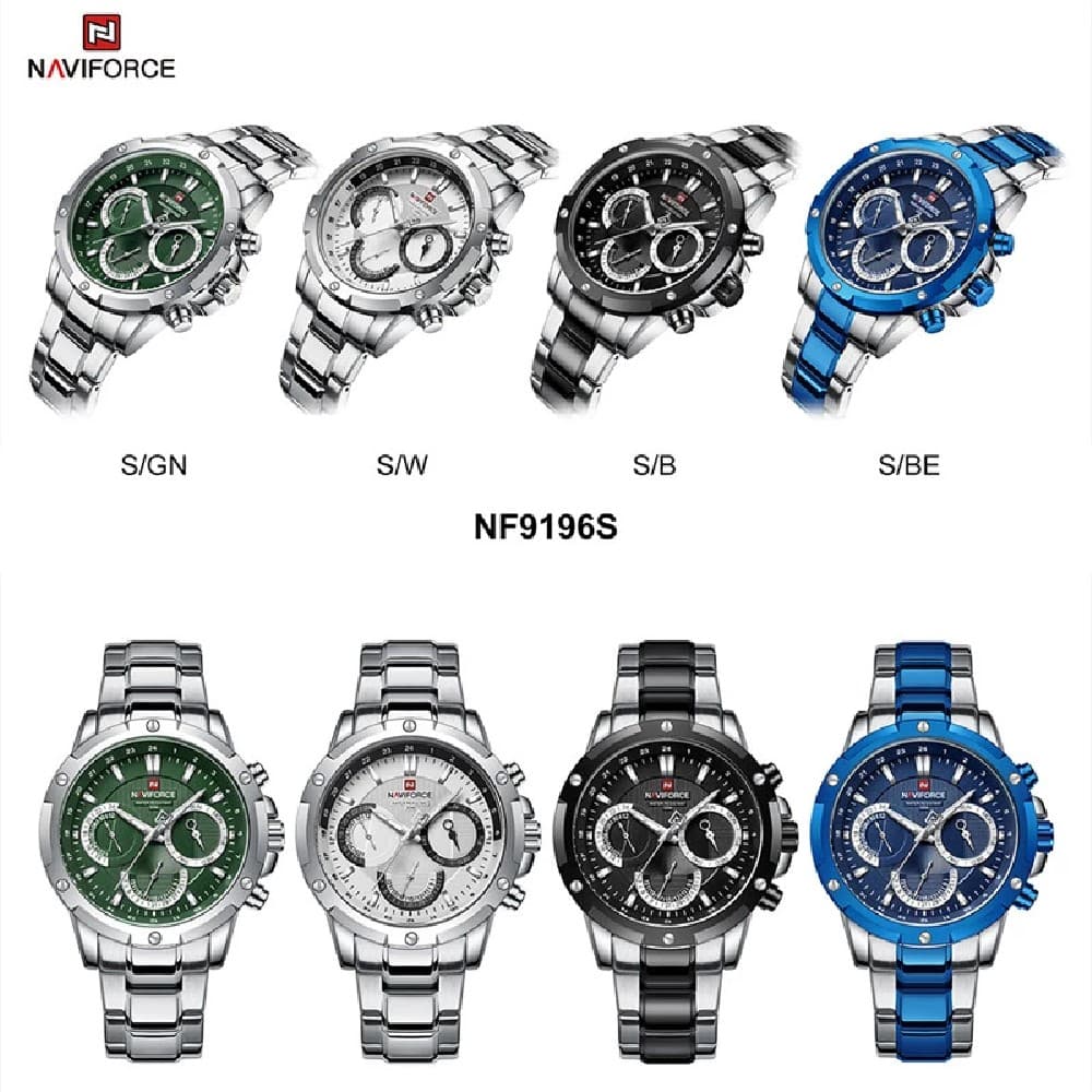 NAVIFORCE NF 9196 Men's Casual Stainless Steel Wrist Watch - Silver Green