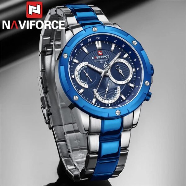 NAVIFORCE NF 9196 Men's Casual Stainless Steel Wrist Watch - Silver Blue