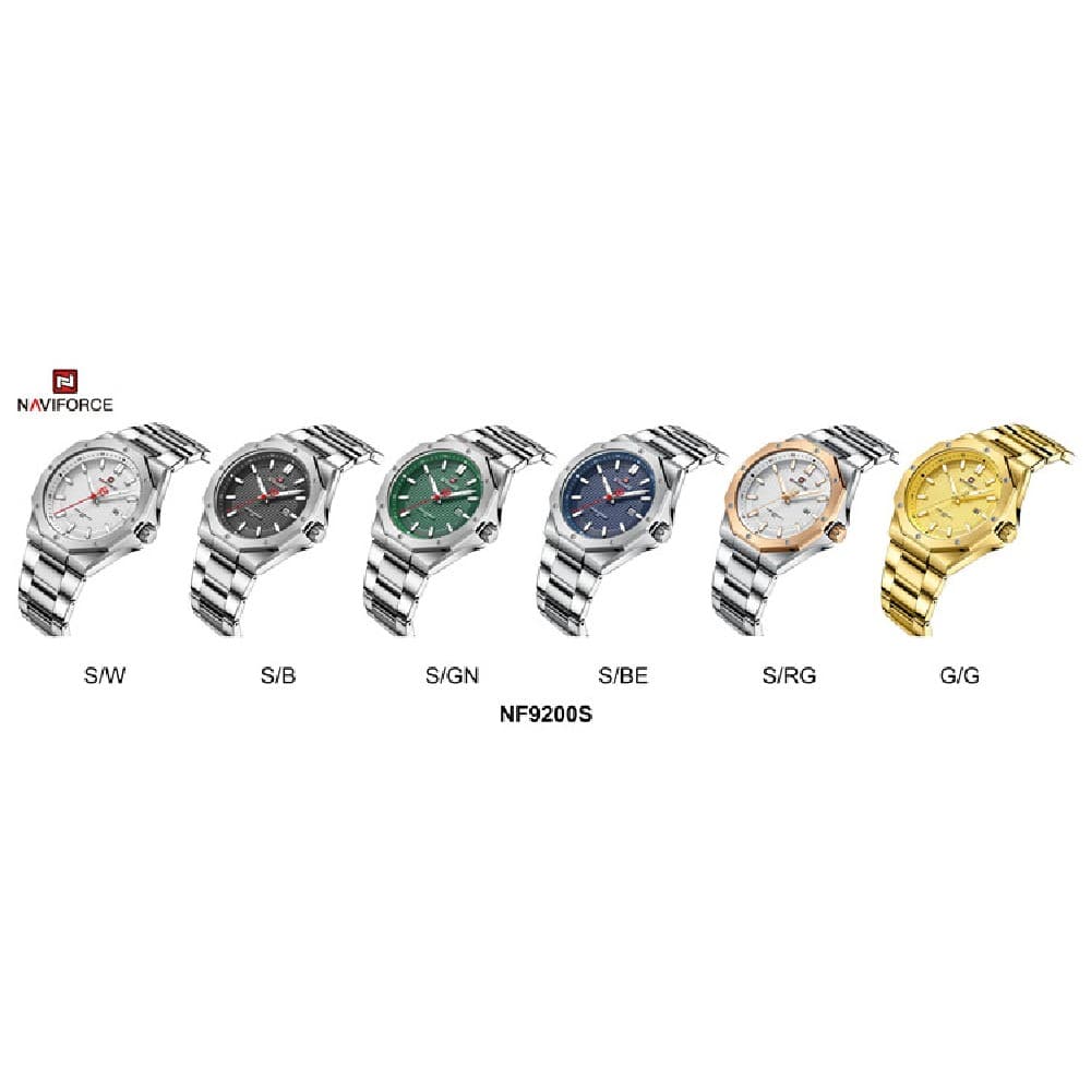 NAVIFORCE NF 9200  Men's Stainless Steel  Analog Watch - Silver Green