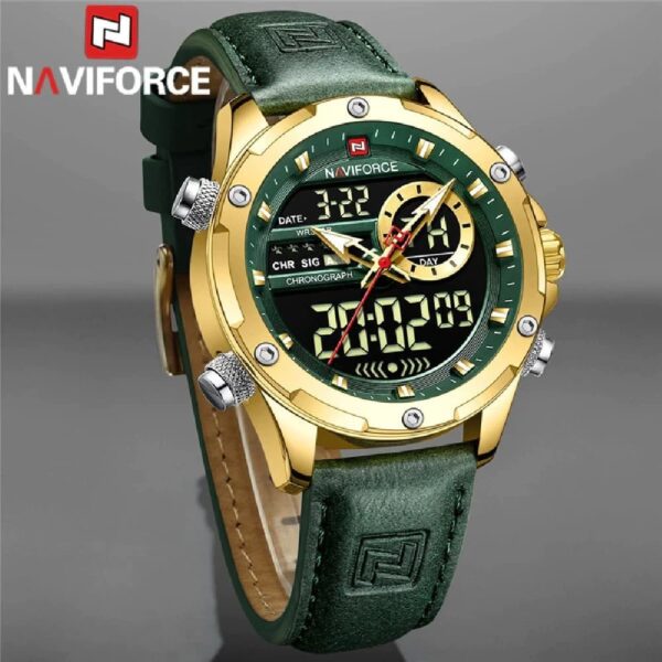 NAVIFORCE NF 9208 Men's Business Luxury Analog Digital Watch - Gold Green