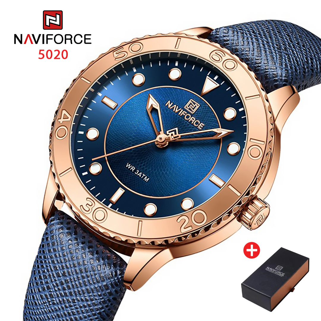 NAVIFORCE NF 5020 Women's Classic Leather Strap watch - Rosegold Blue