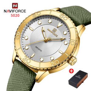 NAVIFORCE NF 5020 Women's Classic Leather Strap watch - Gold Green