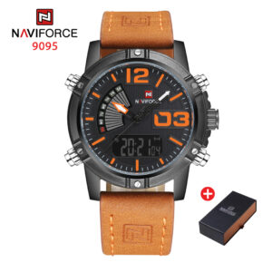NAVIFORCE NF 9095 Multi Function Dual Display Waterproof Men's Watch - Orange Light Brown