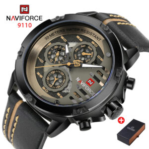 NAVIFORCE NF 9110 Men's Watch Genuine Leather Multi Functional - Black Yellow