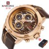 NAVIFORCE NF 9110 Men's Watch Genuine Leather Multi Functional - Brown Rose Gold