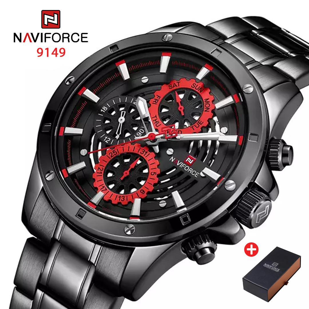 NAVIFORCE NF 9149 Men's Watch Stainless Steel Chronograph Waterproof  Wrist Watch with Date Week