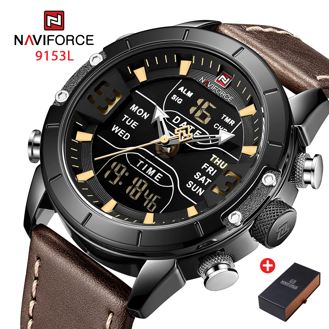 NAVIFORCE NF 9153L Luxury Brand Genuine Leather Men's Watch - Black Brown