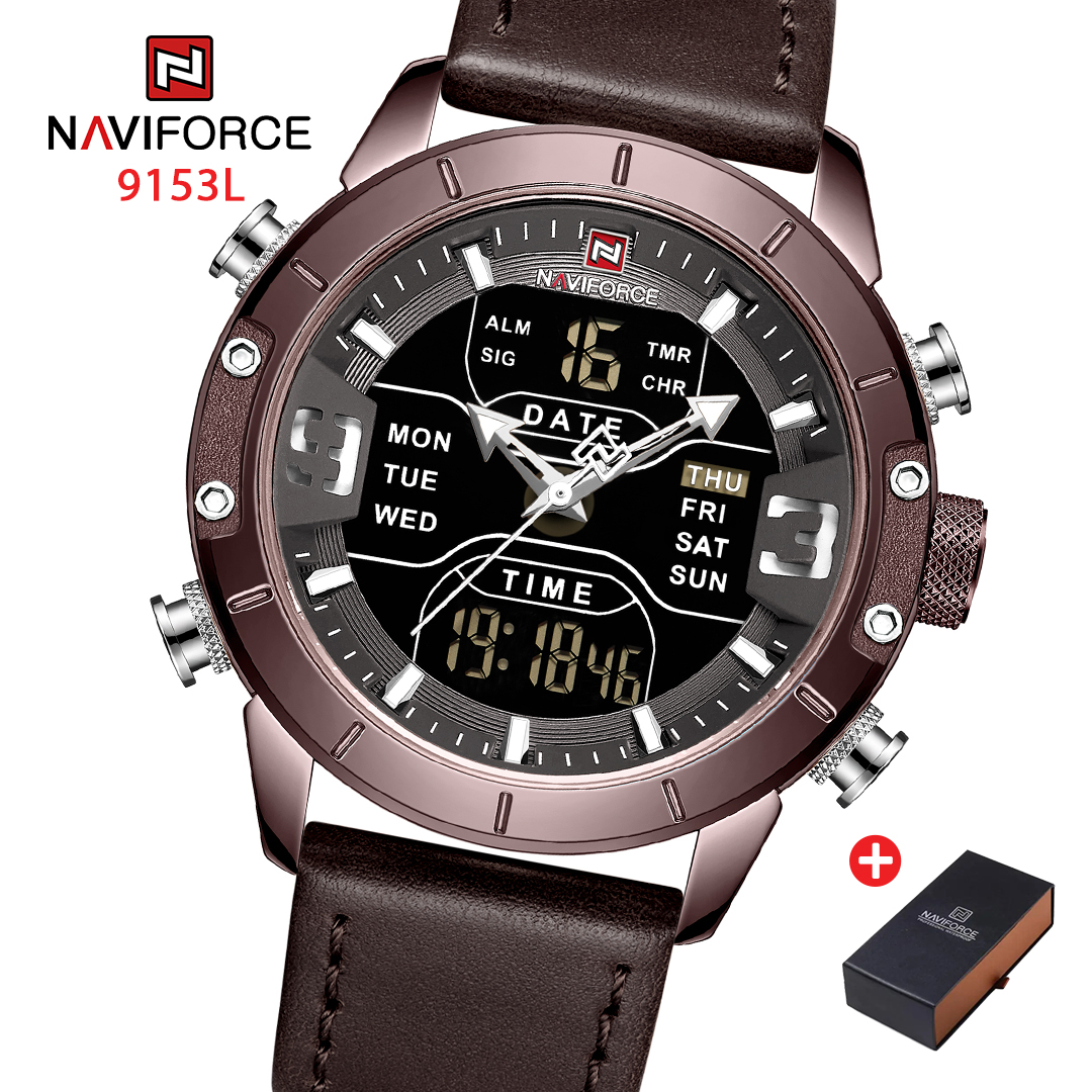 NAVIFORCE NF 9153L Luxury Brand Genuine Leather Men's Watch -  Coffee