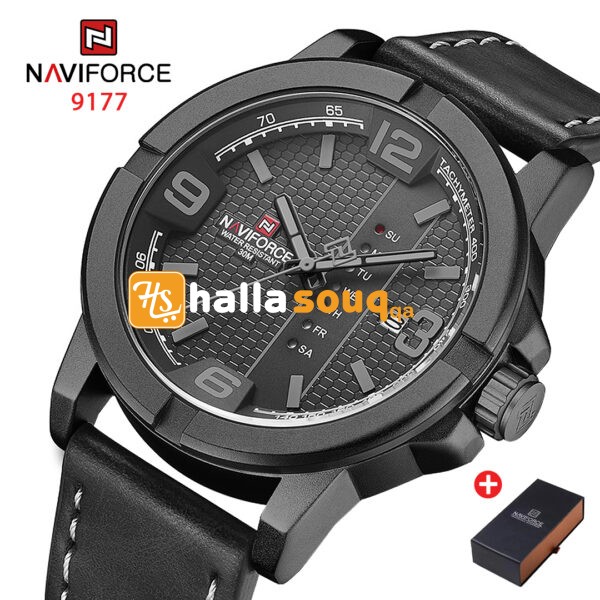 NAVIFORCE NF 9177 Men's Watch Leather Strap allocate Date and Week - Black Grey