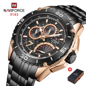 NAVIFORCE NF 9183 Men's Watch Stainless Steel Date Week Display - Rose Gold Black